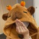 大人用カピバラフード付きブランケット - 柔らかく暖かいフランネルのショールケープ、100%ポリエステル、現代的な動物テーマ、洗濯機で洗える、400-450 gsm - 女性用の快適なフーディ