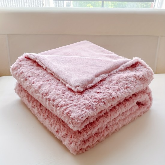 1pc フレンチスタイル ロマンチックなバラのぬいぐるみ ダブルレイヤー ブランケット、幾何学模様、柔らかな快適さ、洗濯機で洗える、リバーシブル、オールシーズン、寝具の装飾、寝室、寮、ホテルに最適、バレンタインデー、感謝祭、ファンタジーテーマのギフト、300-350g ポリエステルカバー