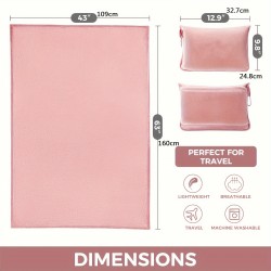 超柔らかい刺繍入りトラベルブランケット2-in-1、枕カバー付き - 携帯用、耐引裂性フランネルスロー、オールシーズン対応、洗濯機可