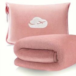 超柔らかい刺繍入りトラベルブランケット2-in-1、枕カバー付き - 携帯用、耐引裂性フランネルスロー、オールシーズン対応、洗濯機可