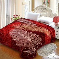1枚 フェイクミンクフリースブランケット、キングサイズ、1プライエンボス加工490GSM シルキーソフトプラッシュ暖かいブランケット、秋冬用、ファッションフェザーパターン
