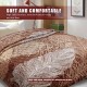 1枚 フェイクミンクフリースブランケット、キングサイズ、1プライエンボス加工490GSM シルキーソフトプラッシュ暖かいブランケット、秋冬用、ファッションフェザーパターン