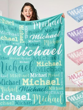1pc コージーな個人的な名前フランネルブランケット - コンテンポラリースタイル、洗濯機で洗える、オールシーズン多目的ニットファブリック、デジタルプリント、ソフトポリエステル200-250gsm、クラスメート、家族、友人への理想的なギフト