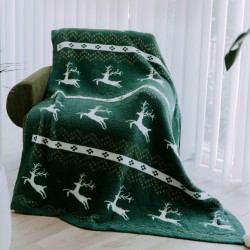 ユーレタイドの居心地、クリスマスのトナカイフリーススロー毛布 - ソフトで暖かく、アレルギーフレンドリー、ソファ、ベッド、車用 | 洗濯機洗い可能、耐久性に優れた | ポンポン付きのフェスティブグリーン