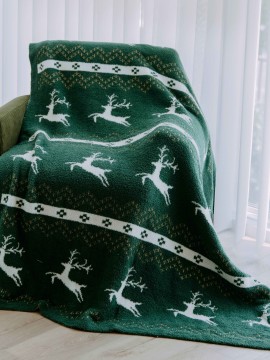 ユーレタイドの居心地、クリスマスのトナカイフリーススロー毛布 - ソフトで暖かく、アレルギーフレンドリー、ソファ、ベッド、車用 | 洗濯機洗い可能、耐久性に優れた | ポンポン付きのフェスティブグリーン