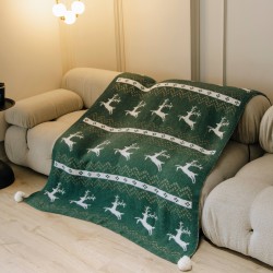ユーレタイドの居心地、クリスマスのトナカイフリーススロー毛布 - ソフトで暖かく、アレルギーフレンドリー、ソファ、ベッド、車用 | 洗濯機洗い可能、耐久性に優れた | ポンポン付きのフェスティブグリーン