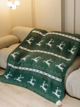 ユーレタイドの居心地、クリスマスのトナカイフリーススロー毛布 - ソフトで暖かく、アレルギーフレンドリー、ソファ、ベッド、車用 | 洗濯機洗い可能、耐久性に優れた | ポンポン付きのフェスティブグリーン