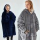 1pc フーディー着用ブランケットスウェットシャツ、ソフトで快適な暖かいダブルフランネル厚手のスウェットシャツブランケット、ソファ用のカウチ、ベッド用
