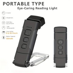 1個 HOTU アップグレード版ミニLEDクリップ式ブックマークライト、USB充電式調光可能な目に優しい読書灯、360°回転機能付き、3色選択（ブラック/ホワイト/グレー）本・スマートフォン・タブレット用 - 家庭・オフィス・旅行向けポータブル