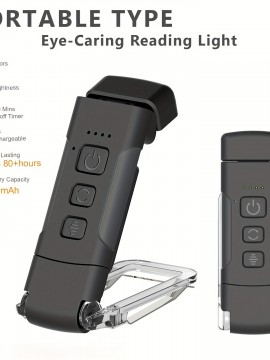 1個 HOTU アップグレード版ミニLEDクリップ式ブックマークライト、USB充電式調光可能な目に優しい読書灯、360°回転機能付き、3色選択（ブラック/ホワイト/グレー）本・スマートフォン・タブレット用 - 家庭・オフィス・旅行向けポータブル