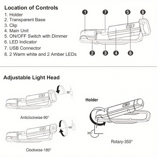 調節可能な明るさのUSB充電式LEDブックライト - ウォームホワイト、ベッドや車での読書用クリップオンデザイン、目に優しい、携帯便利で磨き上げた仕上がり