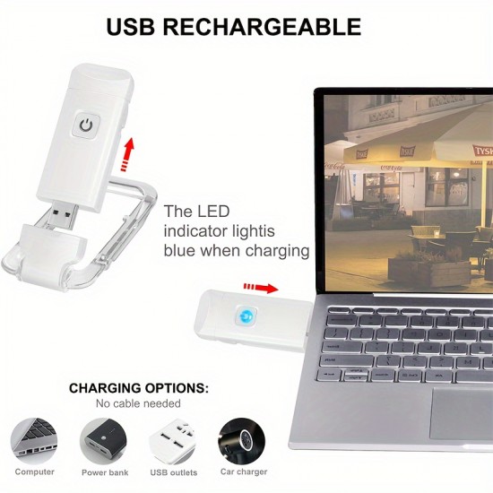 調節可能な明るさのUSB充電式LEDブックライト - ウォームホワイト、ベッドや車での読書用クリップオンデザイン、目に優しい、携帯便利で磨き上げた仕上がり
