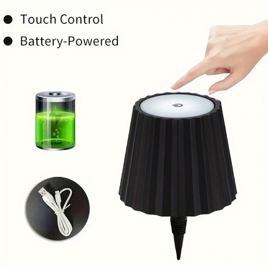 モダンなUSB充電式テーブルランプ、タッチコントロール付き、3色温度調節、無段階調光、ボトルアダプター、ホームやレストランの装飾用ブラックプラスチックデザイン、小型テーブルランプ