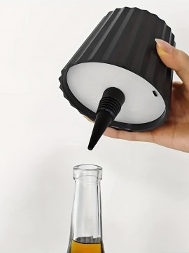 モダンなUSB充電式テーブルランプ、タッチコントロール付き、3色温度調節、無段階調光、ボトルアダプター、ホームやレストランの装飾用ブラックプラスチックデザイン、小型テーブルランプ