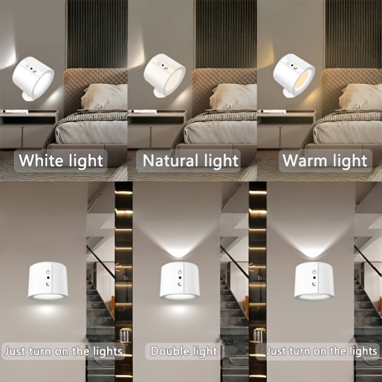 1PC LED 磁気式キャビネット下照明、360°回転可能、両面照明、タッチコントロールとリモコン、USB充電、調光可能、読書、キャビネット、寝室、リビングルーム、屋内使用 - プラスチック素材、LED光源、充電式リチウム電池、≤36V動作電圧