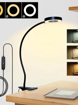 XBATE 調節可能なLED読書灯 - クリップオン、3色モード＆10段階の明るさ、省エネデスクランプ、家庭・オフィス・旅行用