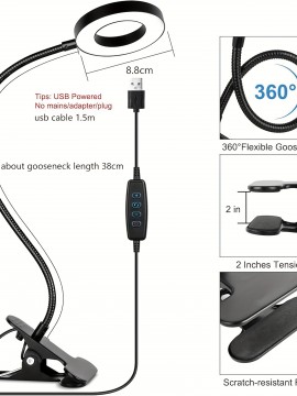 XBATE 調節可能なLED読書灯 - クリップオン、3色モード＆10段階の明るさ、省エネデスクランプ、家庭・オフィス・旅行用
