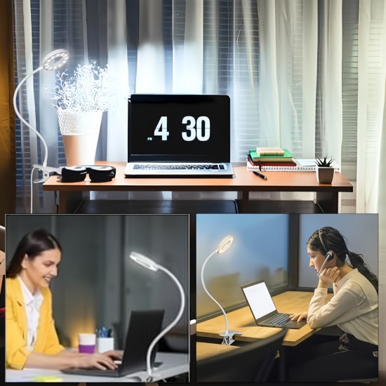XBATE 調節可能なLED読書灯 - クリップオン、3色モード＆10段階の明るさ、省エネデスクランプ、家庭・オフィス・旅行用