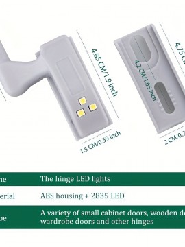 10個セットRGBライトミーLEDヒンジライト、タッチ起動自動キャビネット照明、高さ調節可能、ワードローブ・バスルーム＆収納ドア用省エネモーションセンサー - ライトグレープラスチック、自動ドアライト | スリークな自動ライト | 高輝度LED