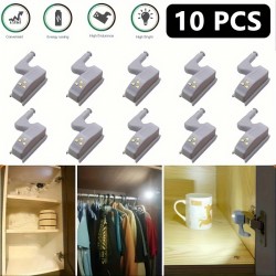 10個セットRGBライトミーLEDヒンジライト、タッチ起動自動キャビネット照明、高さ調節可能、ワードローブ・バスルーム＆収納ドア用省エネモーションセンサー - ライトグレープラスチック、自動ドアライト | スリークな自動ライト | 高輝度LED