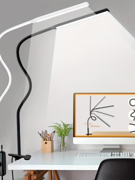 クランプ付きのLEDスイングアームテーブルランプ1台、フレキシブルなガチョウネックタスクランプ、目に優しいアーキテクトデスクライト、スイッチ付きUSB電源コード、ホームオフィス用の機能的なデスクランプ（ブラック/ホワイト）