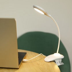 タッチコントロール付きの充電式LEDクリップ式デスクランプ、調光機能、USB充電、2000mAhリチウムバッテリー、ベッドルームの読書用に目に優しいソフトライト、家庭用 - ポリッシュプラスチック仕上げ
