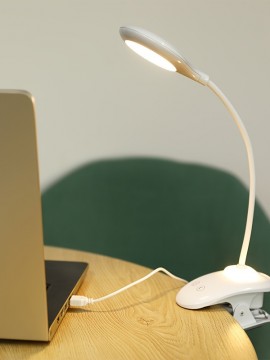 タッチコントロール付きの充電式LEDクリップ式デスクランプ、調光機能、USB充電、2000mAhリチウムバッテリー、ベッドルームの読書用に目に優しいソフトライト、家庭用 - ポリッシュプラスチック仕上げ