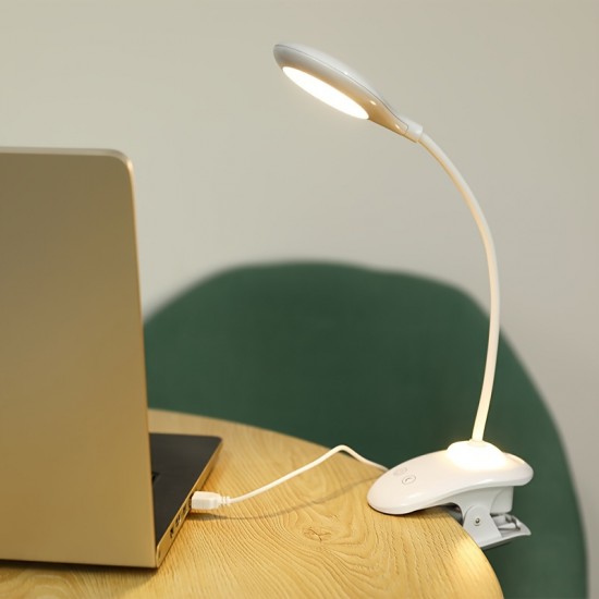 タッチコントロール付きの充電式LEDクリップ式デスクランプ、調光機能、USB充電、2000mAhリチウムバッテリー、ベッドルームの読書用に目に優しいソフトライト、家庭用 - ポリッシュプラスチック仕上げ
