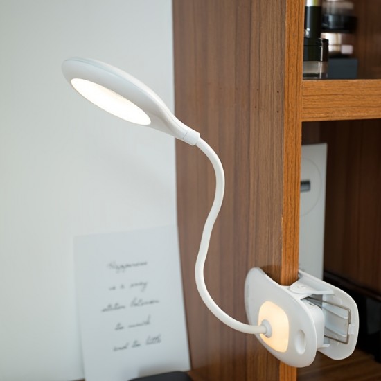 タッチコントロール付きの充電式LEDクリップ式デスクランプ、調光機能、USB充電、2000mAhリチウムバッテリー、ベッドルームの読書用に目に優しいソフトライト、家庭用 - ポリッシュプラスチック仕上げ