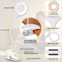タッチコントロール付きの充電式LEDクリップ式デスクランプ、調光機能、USB充電、2000mAhリチウムバッテリー、ベッドルームの読書用に目に優しいソフトライト、家庭用 - ポリッシュプラスチック仕上げ