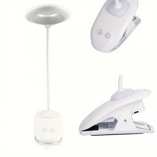 タッチコントロール付きの充電式LEDクリップ式デスクランプ、調光機能、USB充電、2000mAhリチウムバッテリー、ベッドルームの読書用に目に優しいソフトライト、家庭用 - ポリッシュプラスチック仕上げ