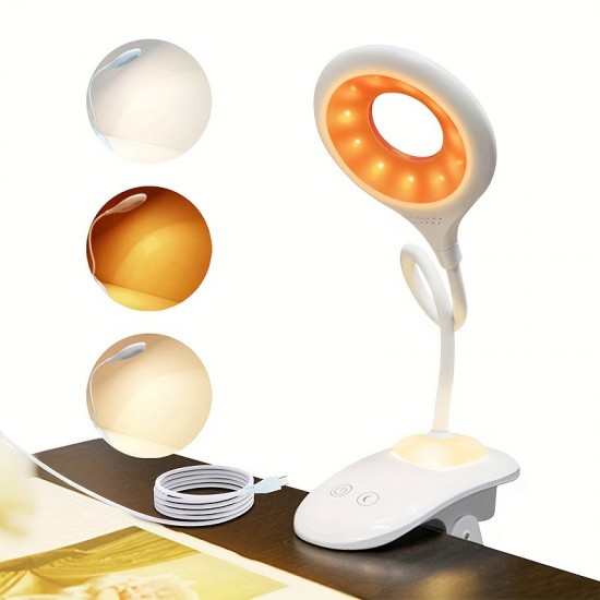 タッチコントロール付きの充電式LEDクリップ式デスクランプ、調光機能、USB充電、2000mAhリチウムバッテリー、ベッドルームの読書用に目に優しいソフトライト、家庭用 - ポリッシュプラスチック仕上げ