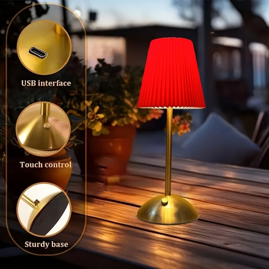 シングルパックスカンジナビアスタイルタッチコントロールテーブルランプ、鉄製、高脚プリーツシェード、USB充電、LEDライトソース、固定一色照明、充電式リチウムバッテリー、寝室、ダイニングルーム、バー、アウトドアパーティー、キャンプ、コーヒーショップ用