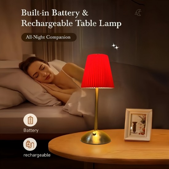 シングルパックスカンジナビアスタイルタッチコントロールテーブルランプ、鉄製、高脚プリーツシェード、USB充電、LEDライトソース、固定一色照明、充電式リチウムバッテリー、寝室、ダイニングルーム、バー、アウトドアパーティー、キャンプ、コーヒーショップ用