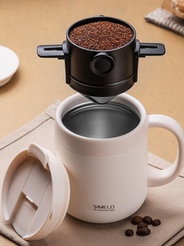 1pc ステンレス製折りたたみ式コーヒーフィルターファンネル - ポータブル未充電ハンドヘルドコーヒーフィルターカップ、耳掛けデザイン付き、簡単なポーリングとクリーニングに最適