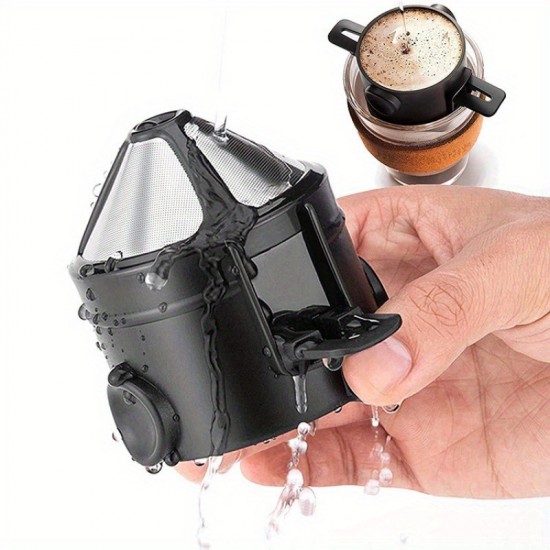 1pc ステンレス製折りたたみ式コーヒーフィルターファンネル - ポータブル未充電ハンドヘルドコーヒーフィルターカップ、耳掛けデザイン付き、簡単なポーリングとクリーニングに最適