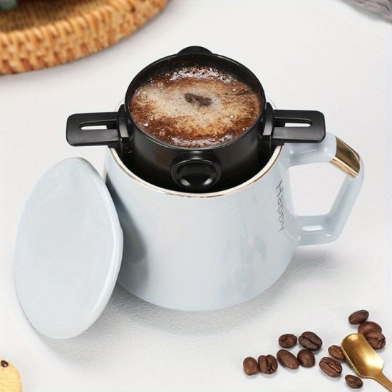 1pc ステンレス製折りたたみ式コーヒーフィルターファンネル - ポータブル未充電ハンドヘルドコーヒーフィルターカップ、耳掛けデザイン付き、簡単なポーリングとクリーニングに最適