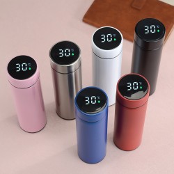 1 高品質の二重壁ステンレス製真空断熱カップ、蓋付き500ml BPAフリーインテリジェント防漏ガラスカップ、二重層再利用可能な金属カップ、温冷飲料に適しており、一日中飲み物を温かく冷たく保つ、多機能