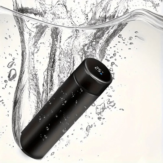 1 高品質の二重壁ステンレス製真空断熱カップ、蓋付き500ml BPAフリーインテリジェント防漏ガラスカップ、二重層再利用可能な金属カップ、温冷飲料に適しており、一日中飲み物を温かく冷たく保つ、多機能