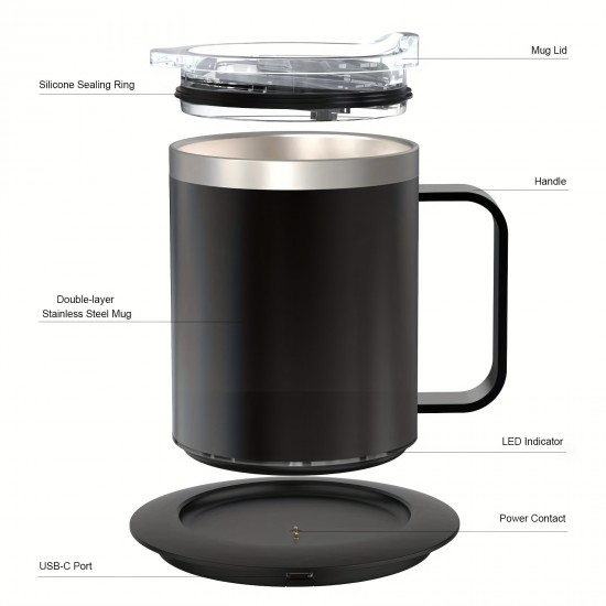 10時間自動停止、ステンレス製デザインのUSB電源付き電気コーヒーマグウォーマー - オフィスや家庭での使用に最適、コーヒーマグヒーター | モダンなコーヒーアクセサリー | 耐久性のあるコーヒーホルダー