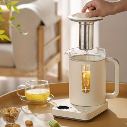 スマート温度制御付き1.2リットルガラス電気ケトル - 大容量、ホワイト、家庭・オフィス・コーヒー用に最適、携帯型電気ケトル