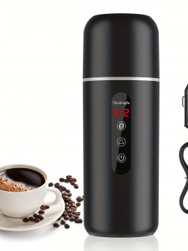 ポータブル電気ケトル＆カーコーヒーウォーマー、96W 12V/24V 湯沸かし器、撹拌機能付き、電磁誘導、空焚き防止、やけど防止、過熱保護、カープラグ、500ml未満容量、バッテリー不要