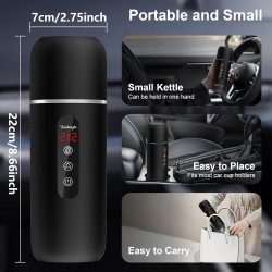 ポータブル電気ケトル＆カーコーヒーウォーマー、96W 12V/24V 湯沸かし器、撹拌機能付き、電磁誘導、空焚き防止、やけど防止、過熱保護、カープラグ、500ml未満容量、バッテリー不要