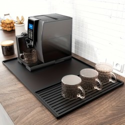 1枚 シリコン製コーヒーマット、エッセルマシン用2-in-1カウンタートッププロテクター、食器乾燥パッド、黒 - コーヒーバーアクセサリーの下にフィット (59.94cm x 39.88cm)