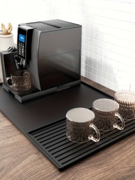 1枚 シリコン製コーヒーマット、エッセルマシン用2-in-1カウンタートッププロテクター、食器乾燥パッド、黒 - コーヒーバーアクセサリーの下にフィット (59.94cm x 39.88cm)