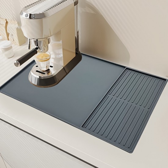 1枚 シリコン製コーヒーマット、エッセルマシン用2-in-1カウンタートッププロテクター、食器乾燥パッド、黒 - コーヒーバーアクセサリーの下にフィット (59.94cm x 39.88cm)