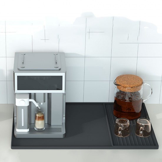1枚 シリコン製コーヒーマット、エッセルマシン用2-in-1カウンタートッププロテクター、食器乾燥パッド、黒 - コーヒーバーアクセサリーの下にフィット (59.94cm x 39.88cm)