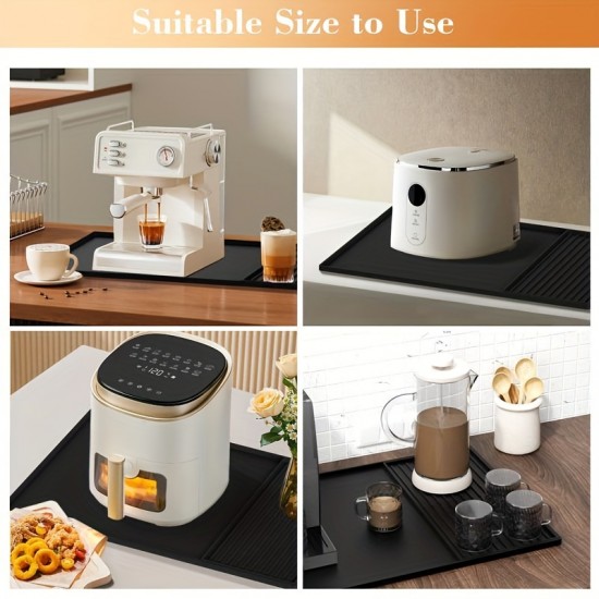 1枚 シリコン製コーヒーマット、エッセルマシン用2-in-1カウンタートッププロテクター、食器乾燥パッド、黒 - コーヒーバーアクセサリーの下にフィット (59.94cm x 39.88cm)