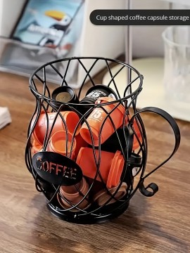 コーヒーポッドオーガナイザーホルダー、コーヒーカプセルホルダー、キッチンカウンタートップ用大容量コーヒーポッド収納ラック（ブラック、Sサイズ）