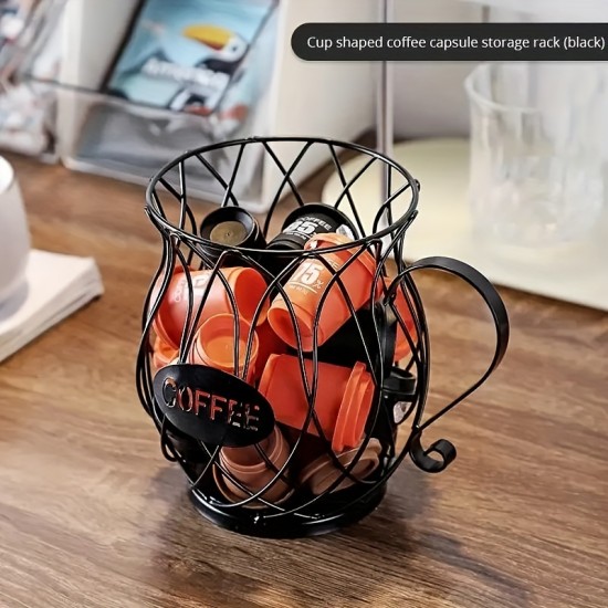 コーヒーポッドオーガナイザーホルダー、コーヒーカプセルホルダー、キッチンカウンタートップ用大容量コーヒーポッド収納ラック（ブラック、Sサイズ）